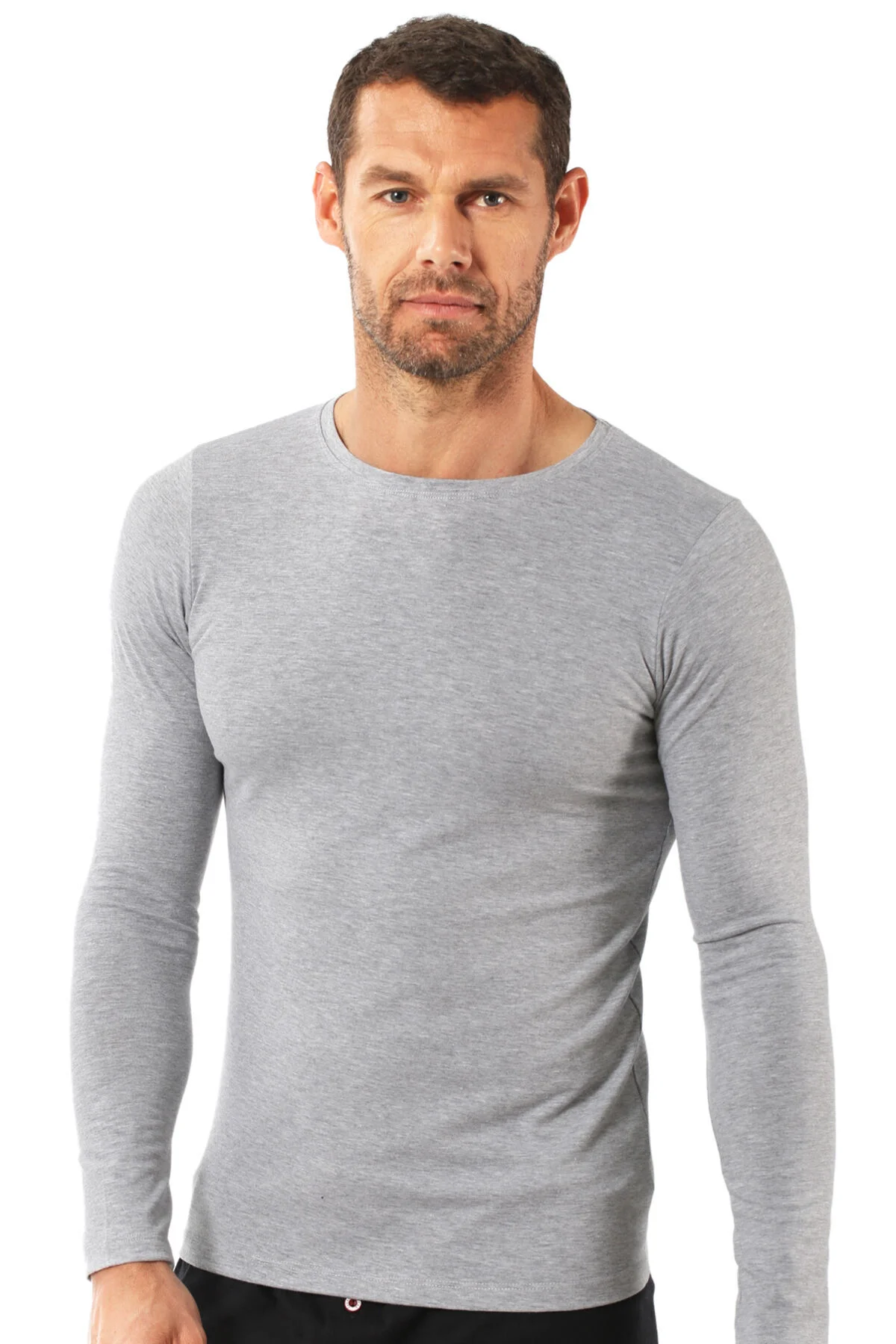 Erkek Penye Likralı Pamuklu Yuvarlak Yaka Uzun Kol Tişört Fanila 