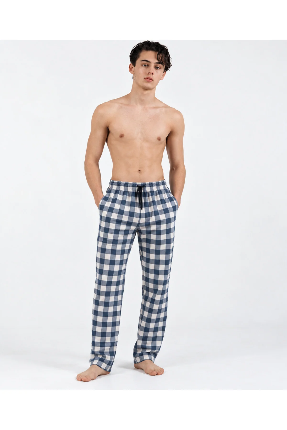 Erkek Penye Uzun Pijama Altı Cepli Ekoseli Pamuklu- Mavi EKONOMİK PAKET Erkek Penye Uzun Pijama Altı Cepli Ekoseli Pamuklu- Mavi EKONOMİK PAKET