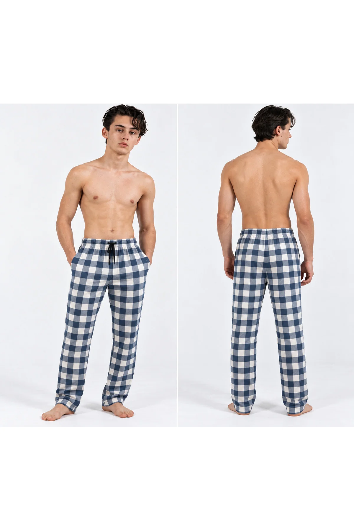 Erkek Penye Uzun Pijama Altı Cepli Ekoseli Pamuklu- Mavi EKONOMİK PAKET Erkek Penye Uzun Pijama Altı Cepli Ekoseli Pamuklu- Mavi EKONOMİK PAKET