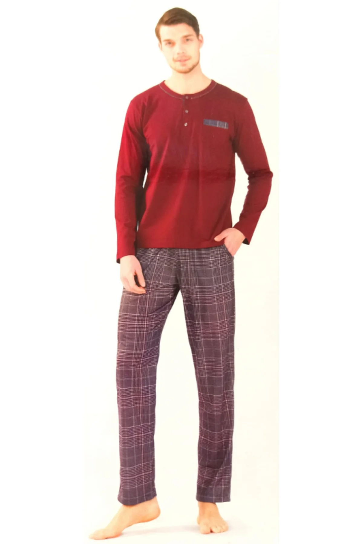 Erkek Pijama Takımı Bordo S Beden