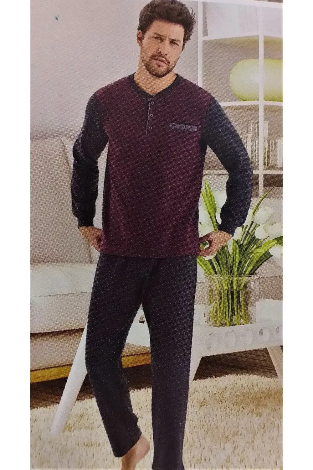 Erkek Pijama Takımı Selanik Takım Bordo-antrasit