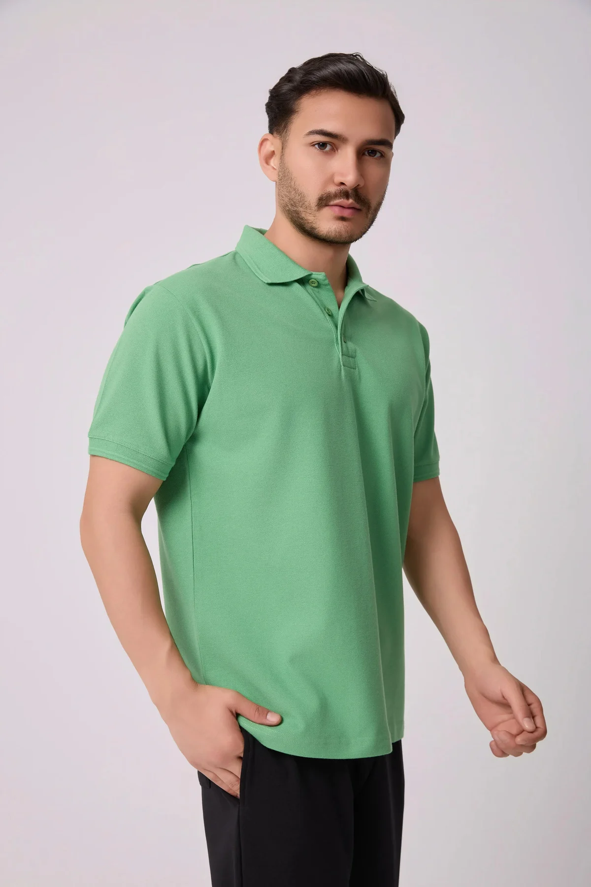 Erkek Polo Yaka Kısa Kollu Regular Fit Basic Tişört Yeşil