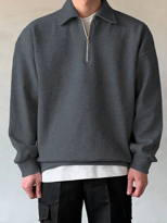 Erkek Polo Yaka Yarım Fermuarlı Sweatshirt FÜME