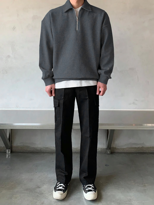Erkek Polo Yaka Yarım Fermuarlı Sweatshirt FÜME