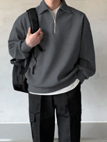 Erkek Polo Yaka Yarım Fermuarlı Sweatshirt FÜME
