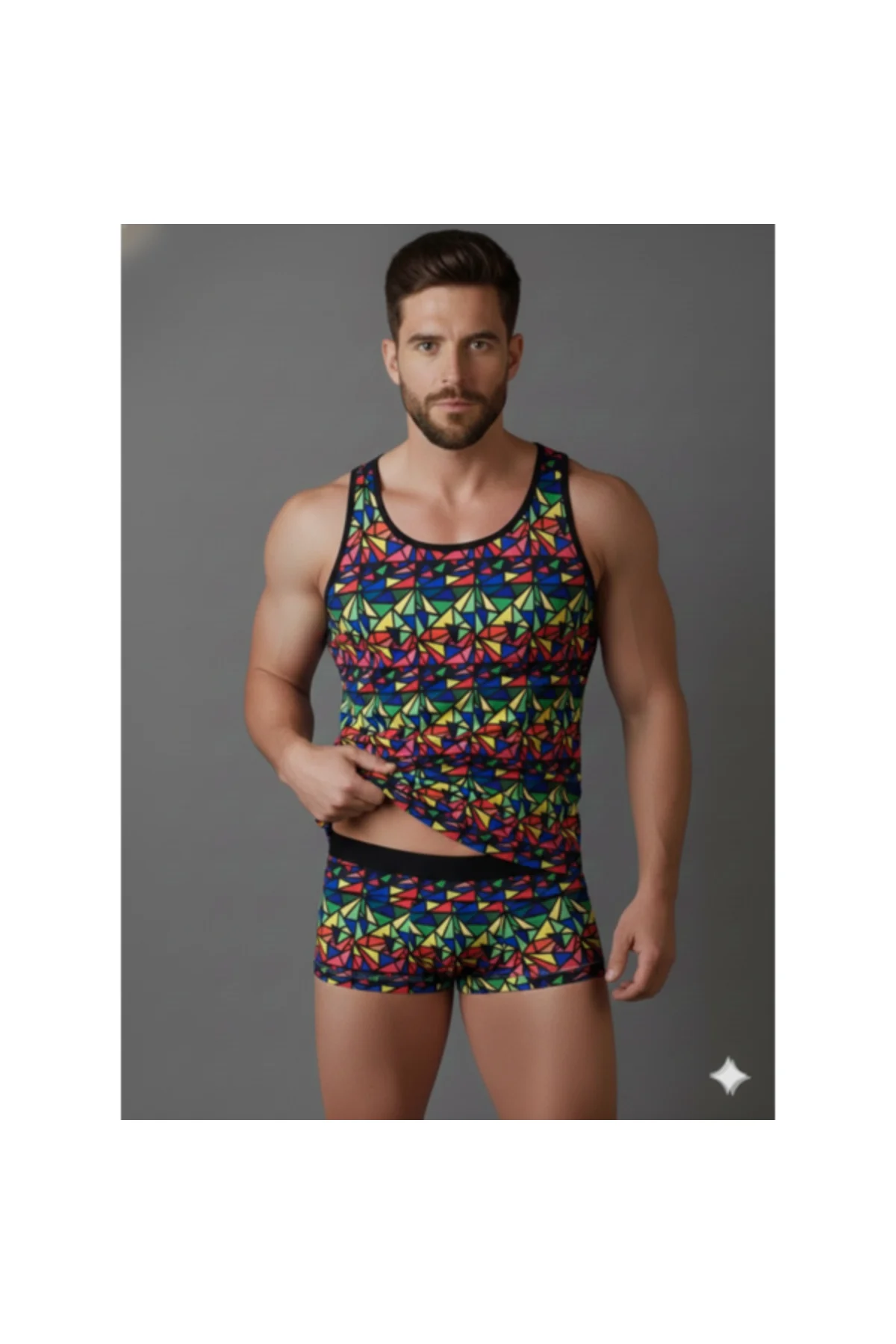 Erkek Renkli Tank Top Boxer Takımı