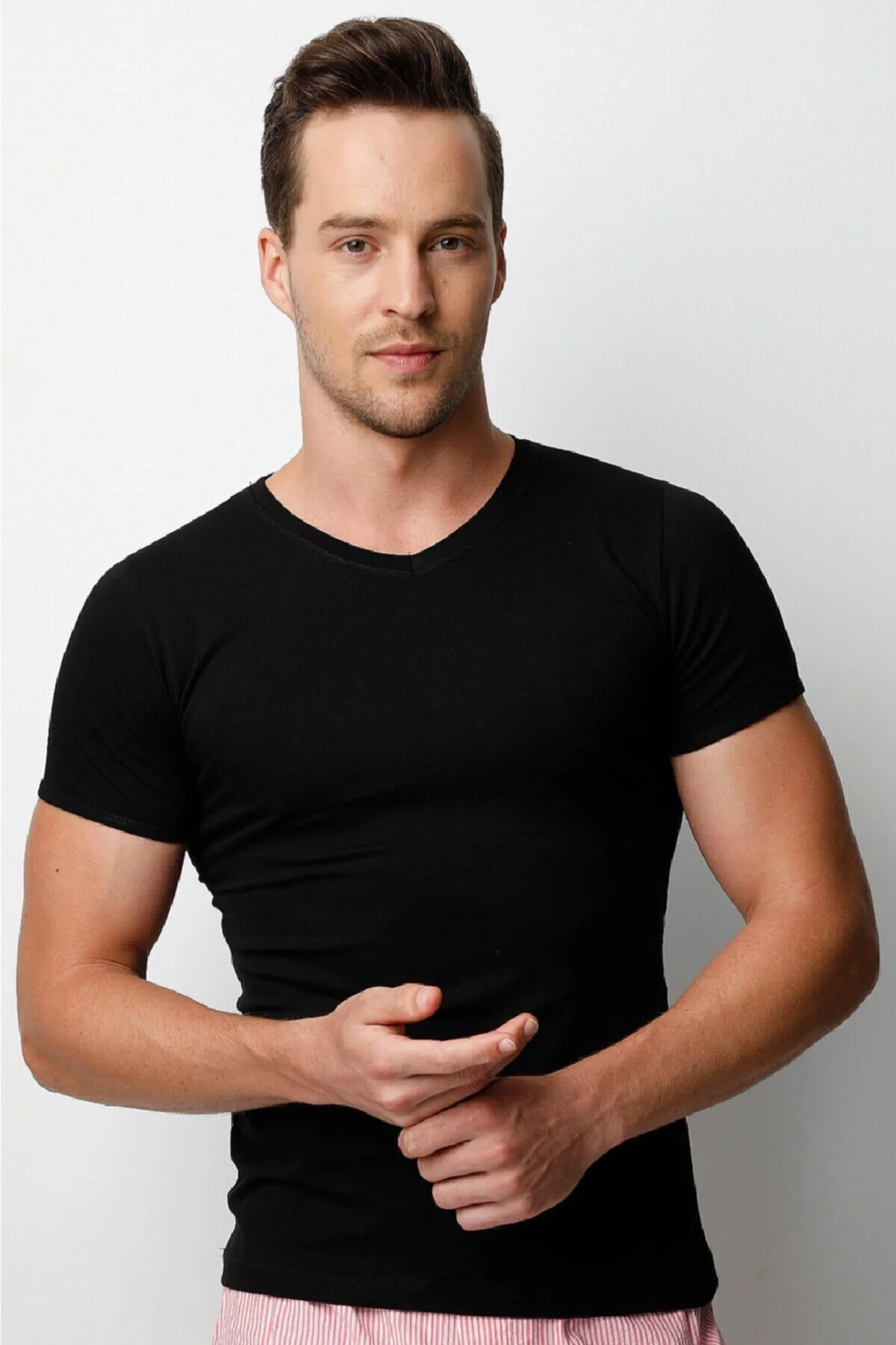 Erkek Ribana V Yaka Slim Fit T-Shirt fanila 2130 (1 ADET)