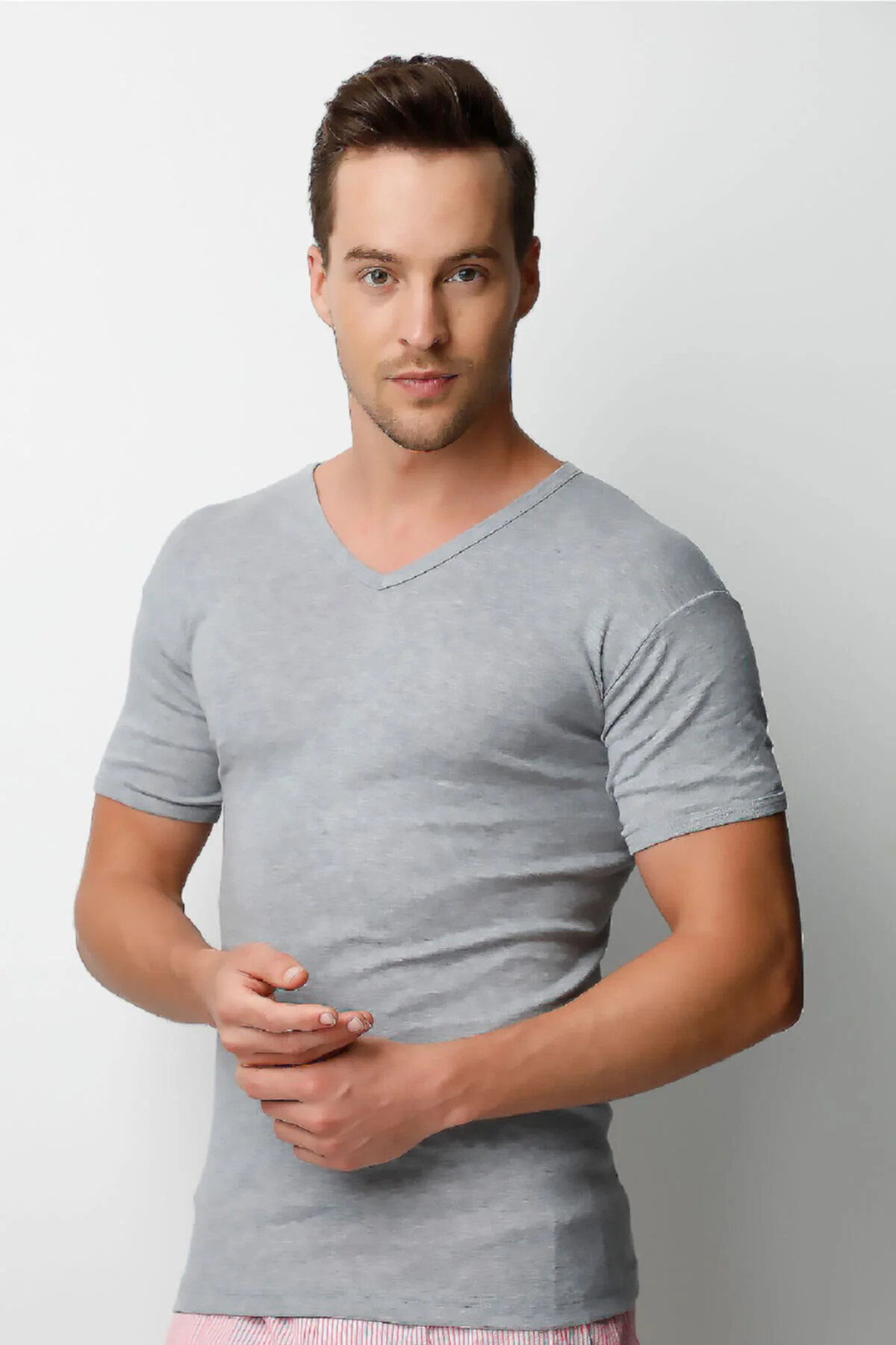 Erkek Ribana V Yaka Slim Fit T-Shirt fanila 2130 (1 ADET)