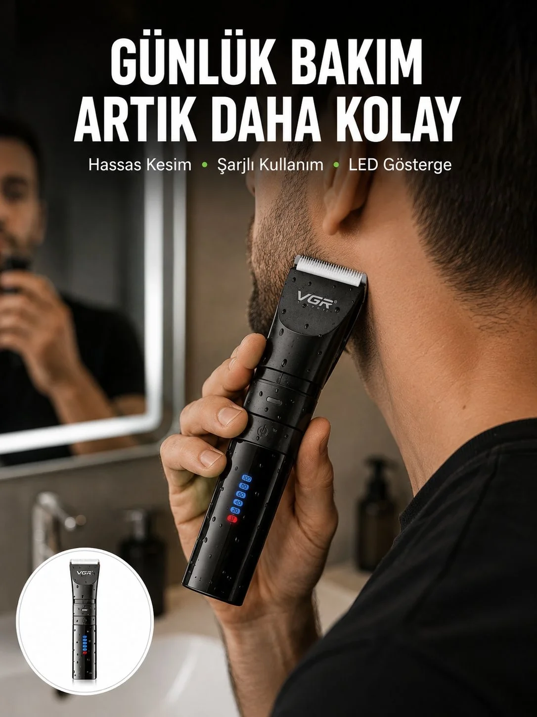 Erkek Saç ve Sakal Kesme Makinesi – Su Geçirmez, Sessiz Motorlu Y