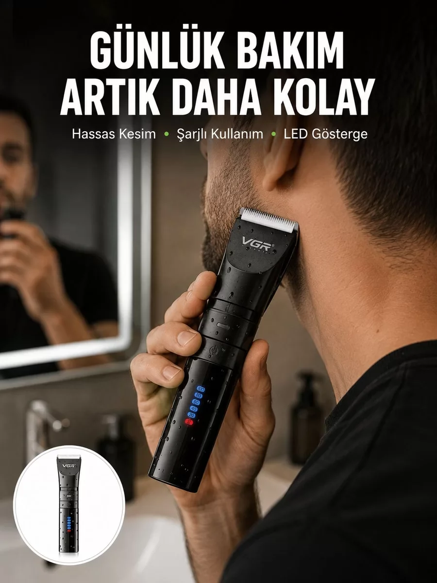 Erkek Saç ve Sakal Kesme Makinesi – Su Geçirmez Sessiz Motorlu Ye