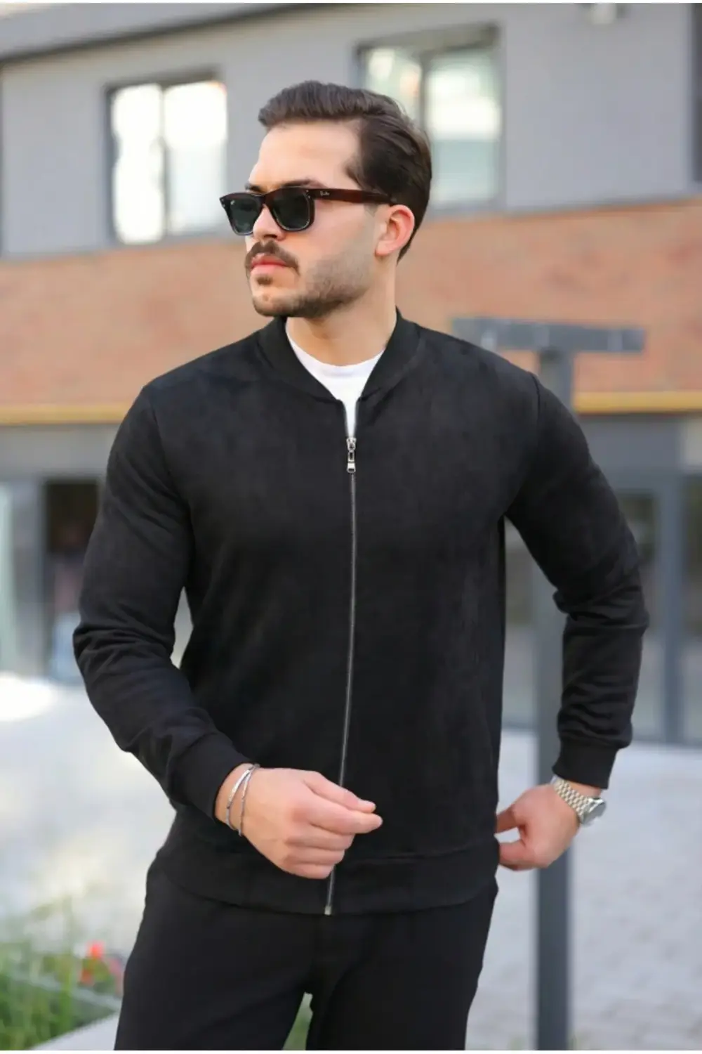 Erkek Scuba Süet Kumaş Bomber Hırka