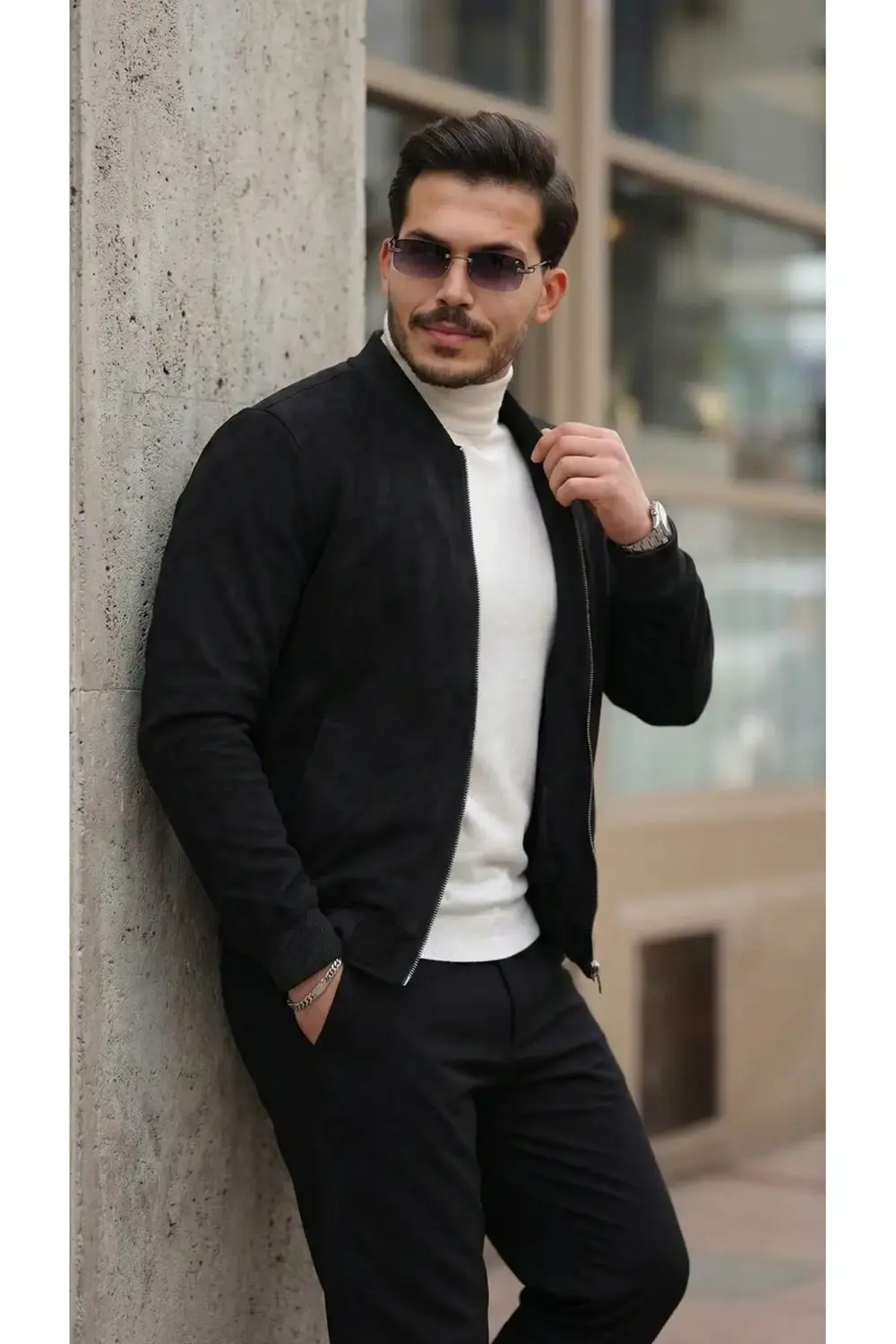 Erkek Scuba Süet Kumaş Bomber Hırka
