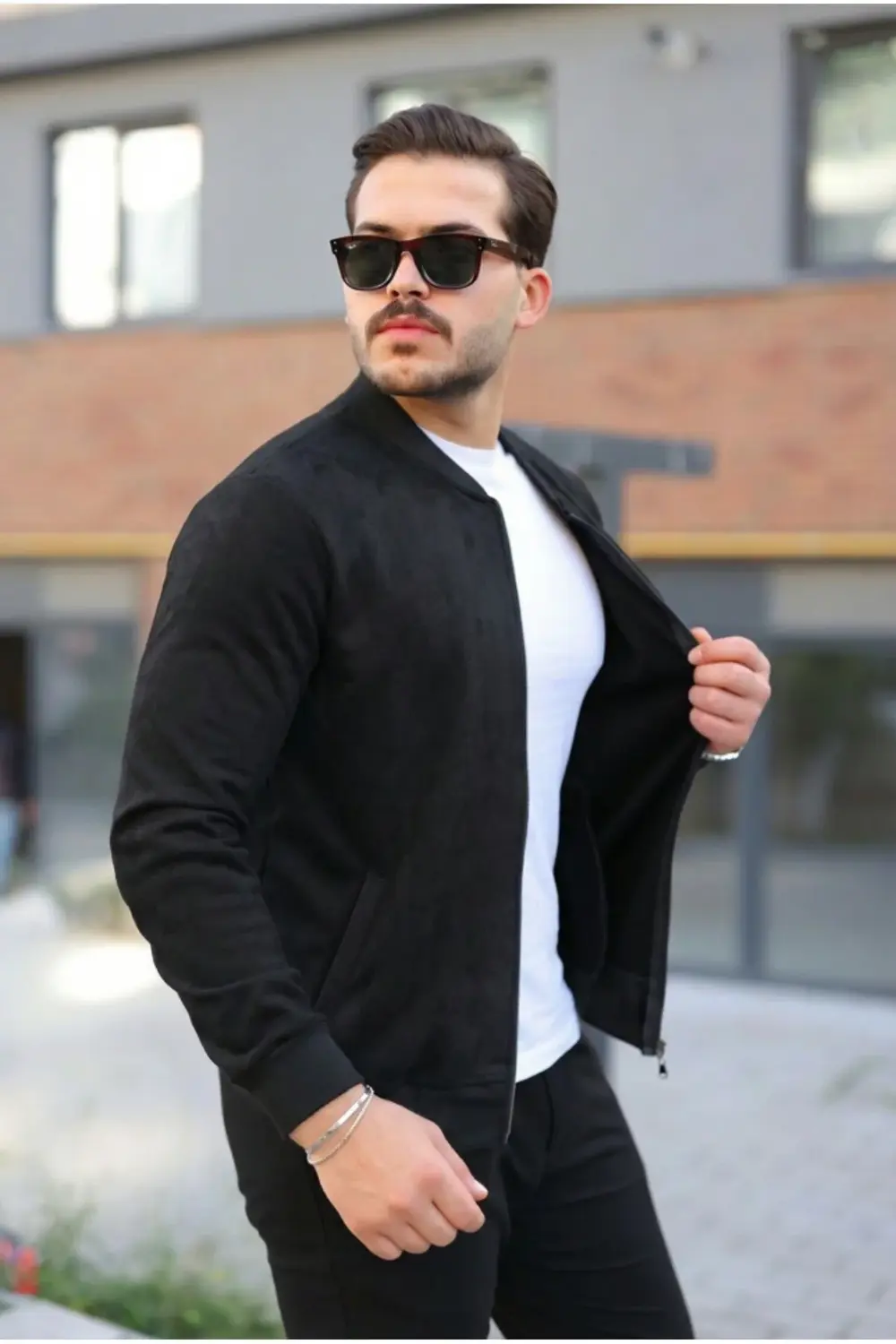 Erkek Scuba Süet Kumaş Bomber Hırka