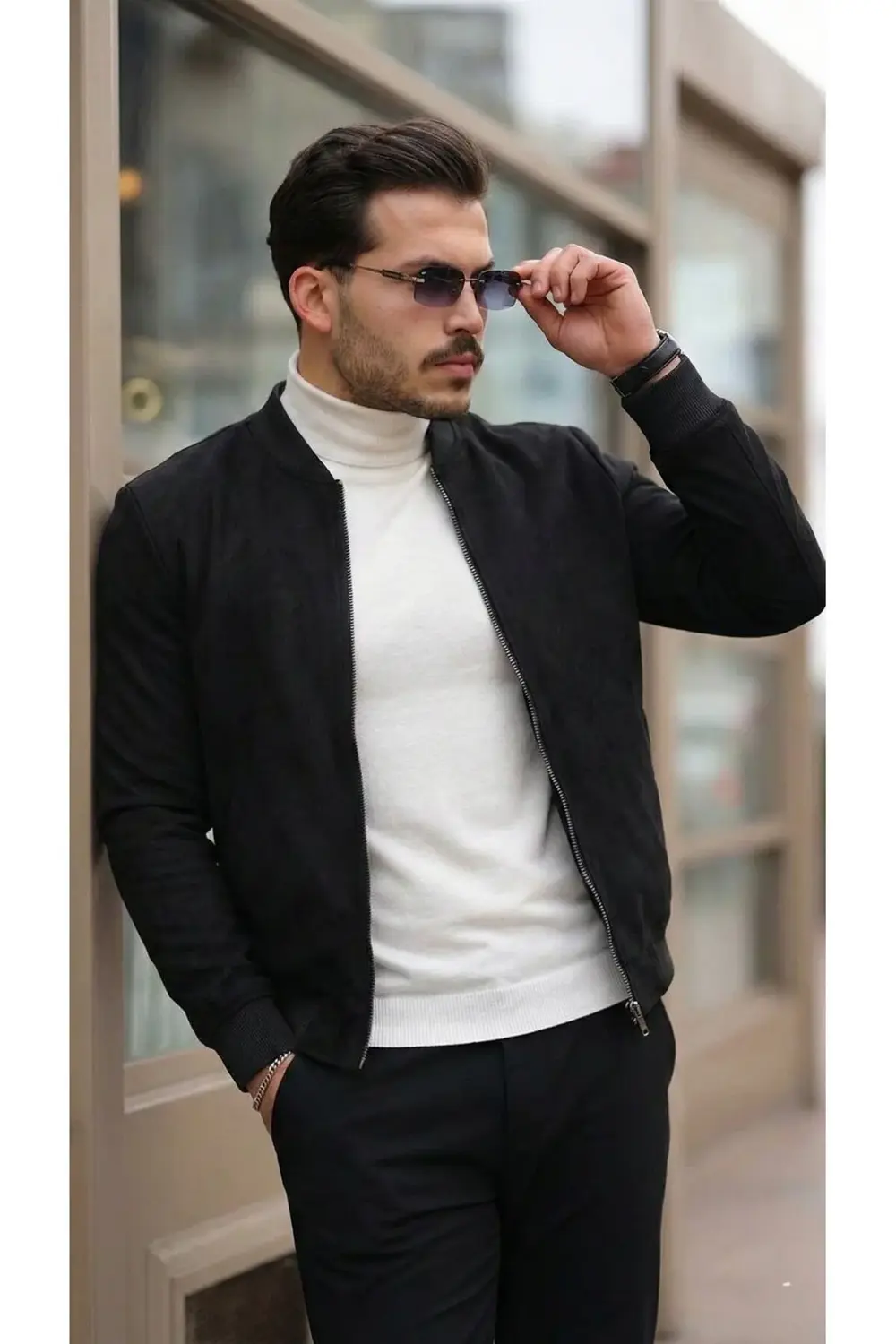 Erkek Scuba Süet Kumaş Bomber Hırka