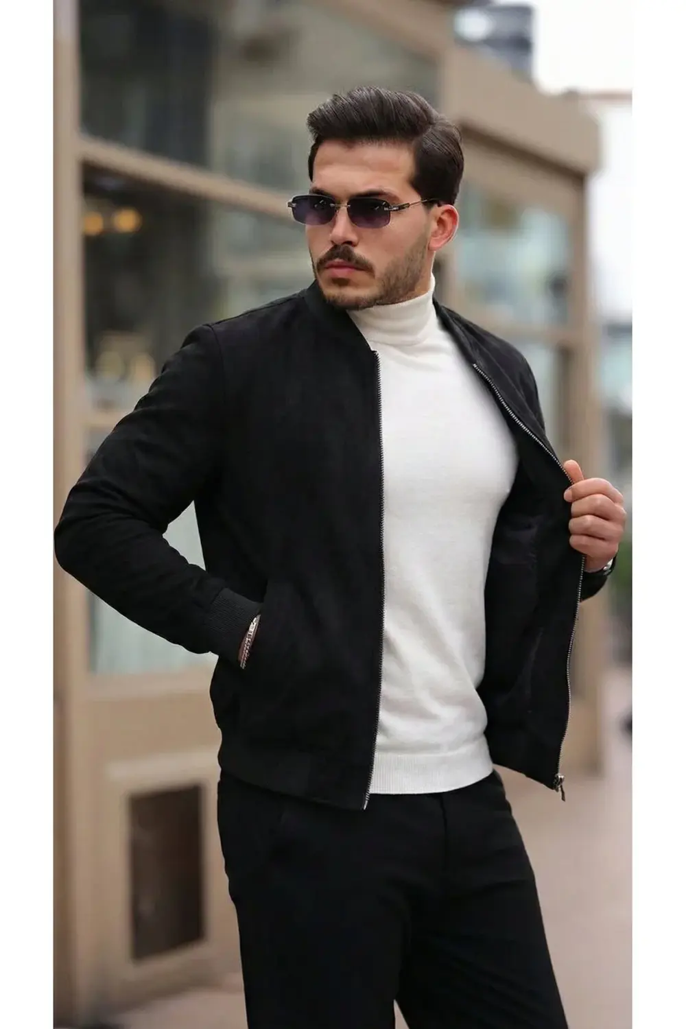 Erkek Scuba Süet Kumaş Bomber Hırka