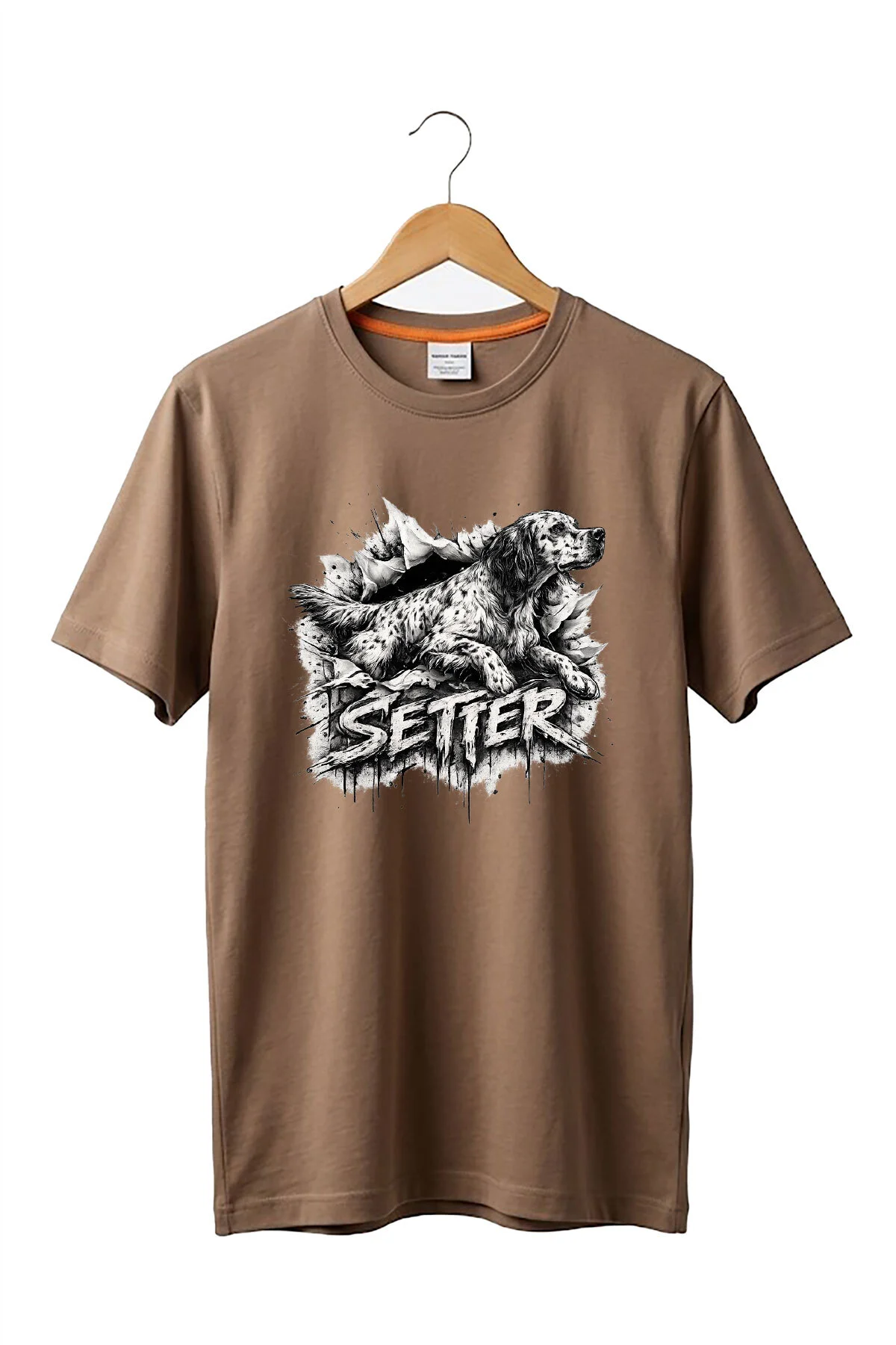 Erkek Setter Köpek Özel Tasarım Kamuflaj Uyumlu Doğa T-Shirt