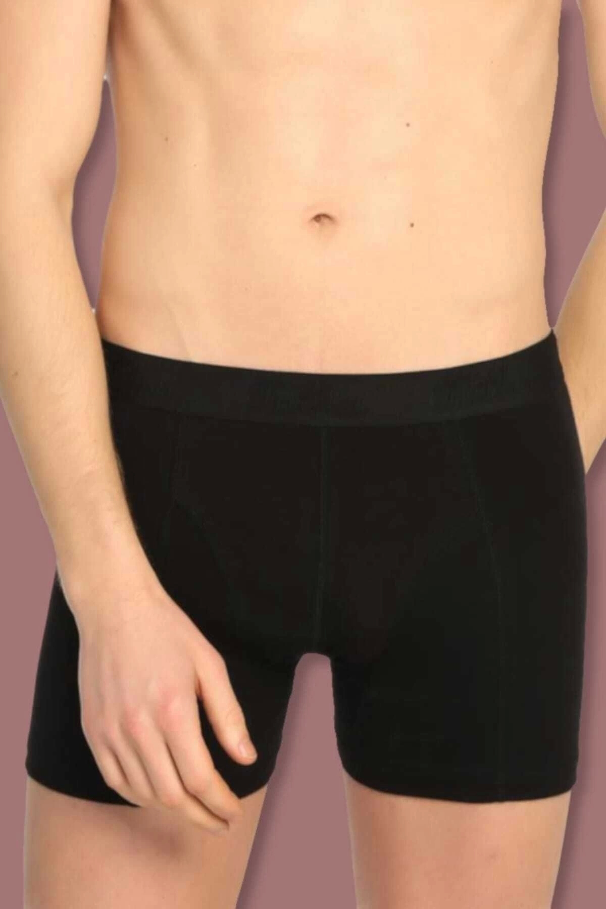 Erkek Siyah 6'lı Paket Elastan Streç Boxer