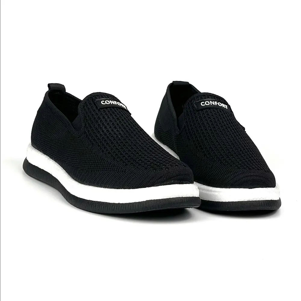 Erkek Siyah Beyaz Çok Hafif Triko Bağcıksız Esnek Hafif Günlük Ca