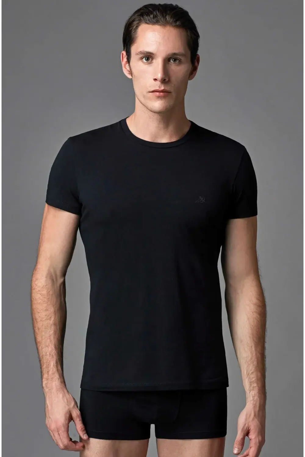 Erkek Siyah Compact O Yaka T-shırt 2'li Atlet Ers004