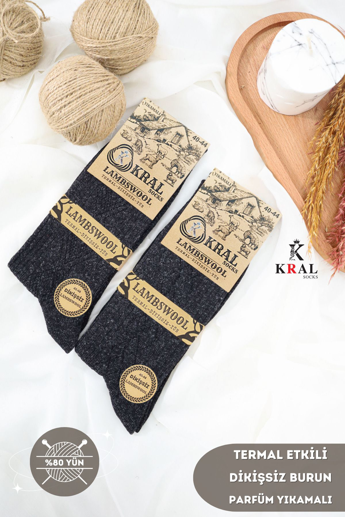 Erkek Siyah Kışlık Lambswool Çorap