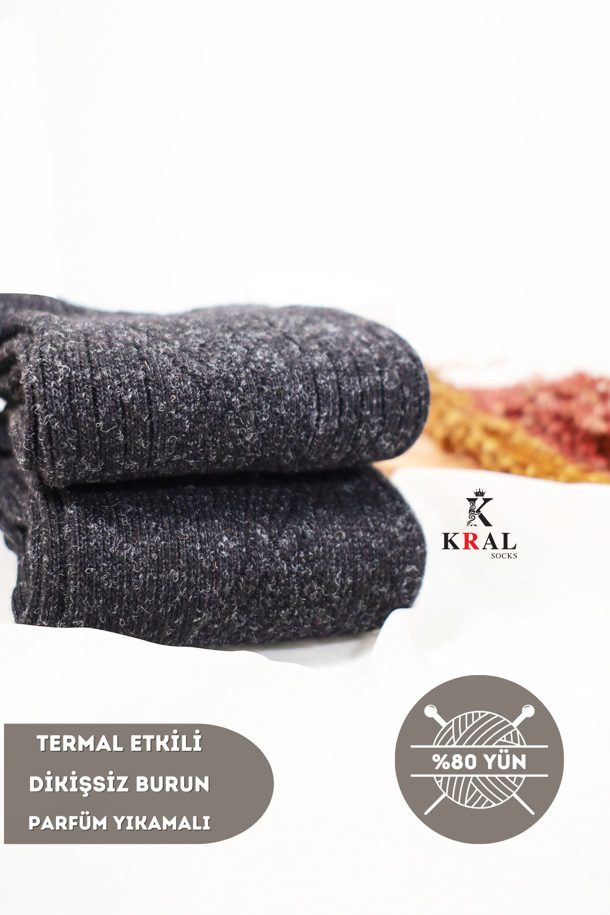 Erkek Siyah Kışlık Lambswool Çorap