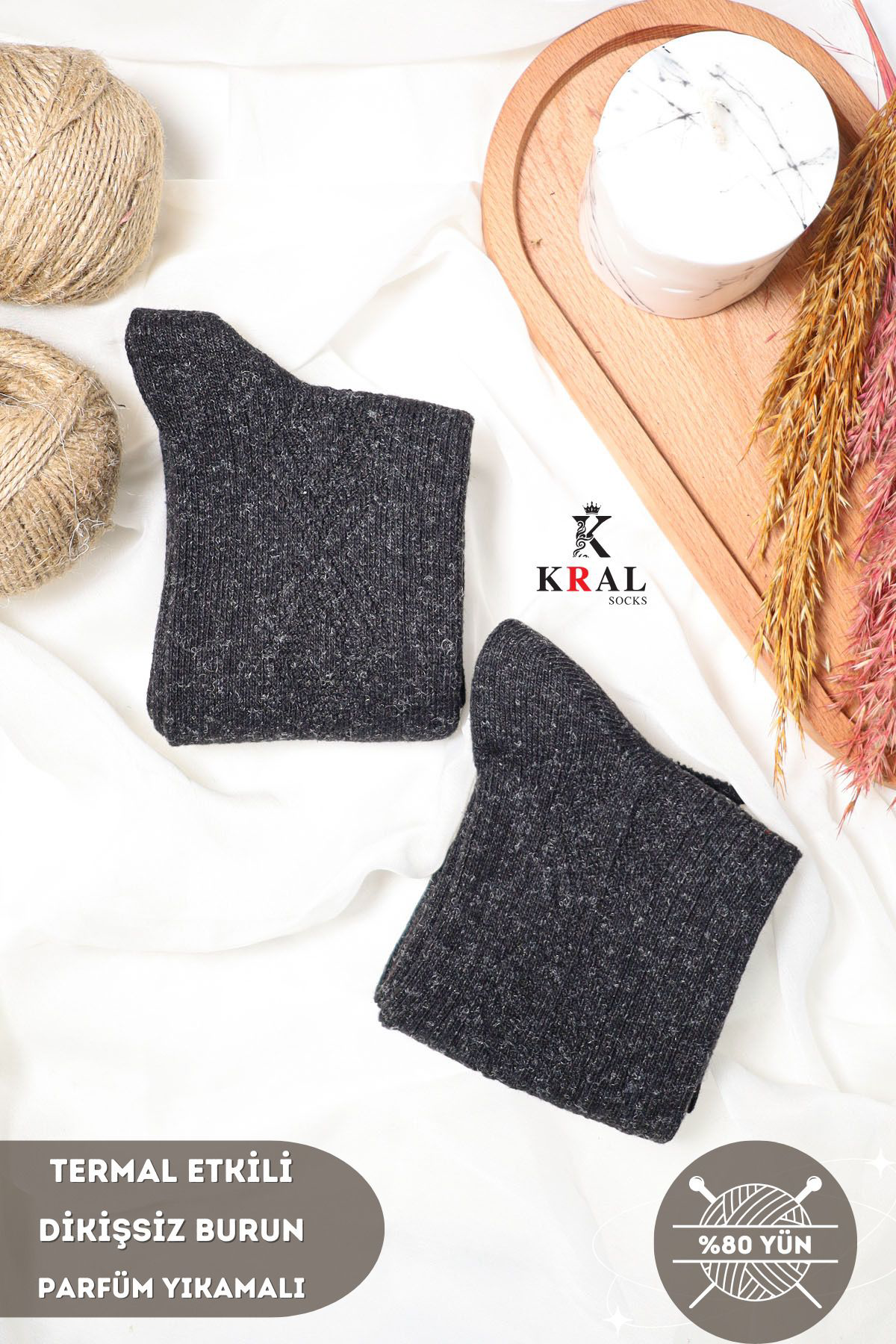 Erkek Siyah Kışlık Lambswool Çorap