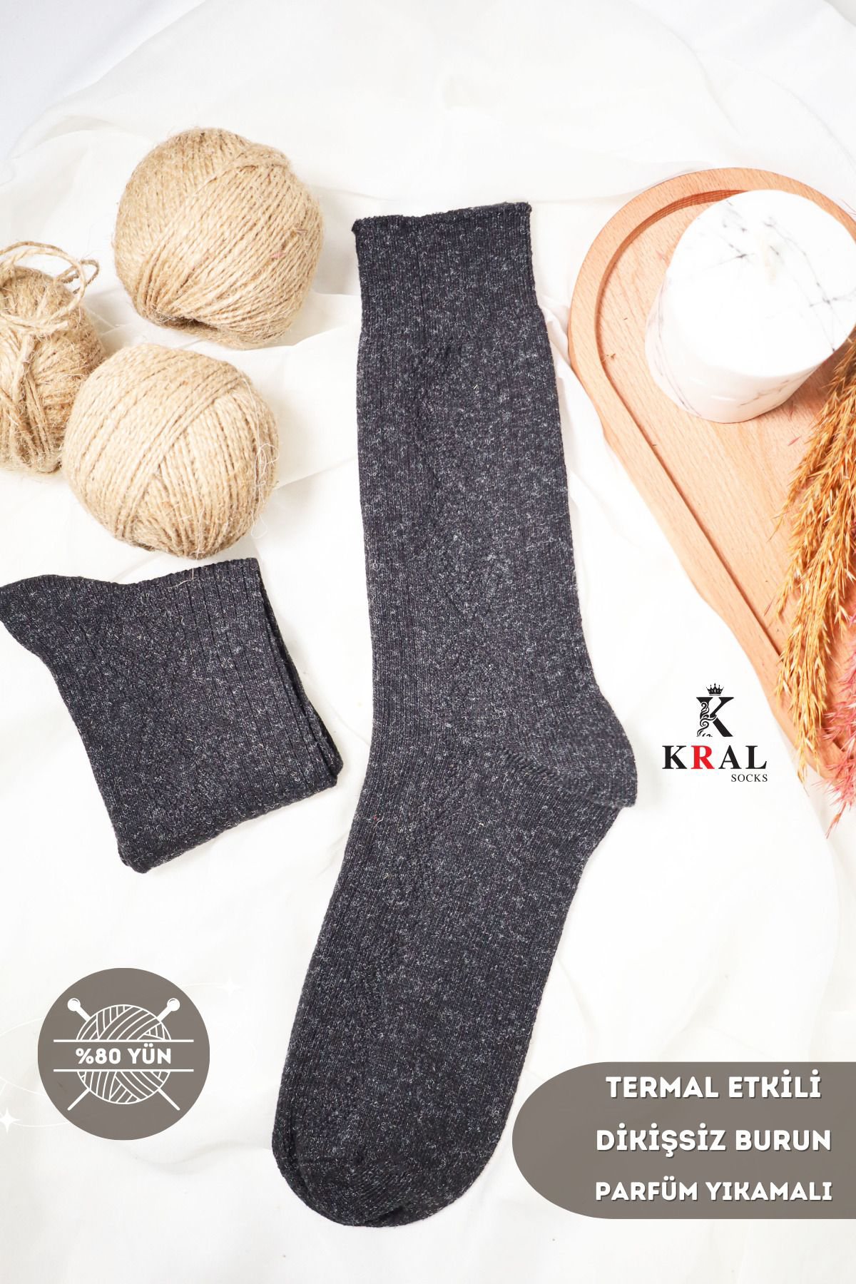 Erkek Siyah Kışlık Lambswool Çorap