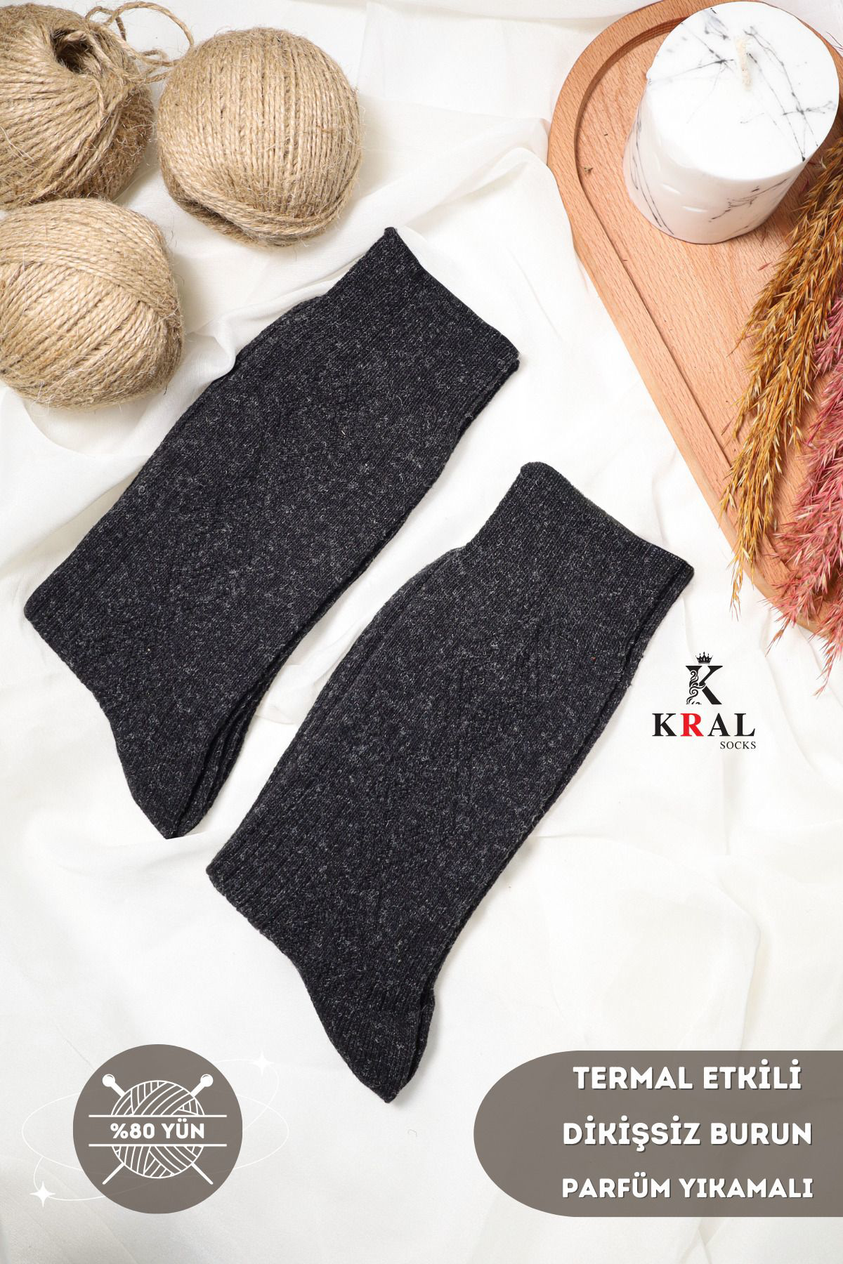 Erkek Siyah Kışlık Lambswool Çorap