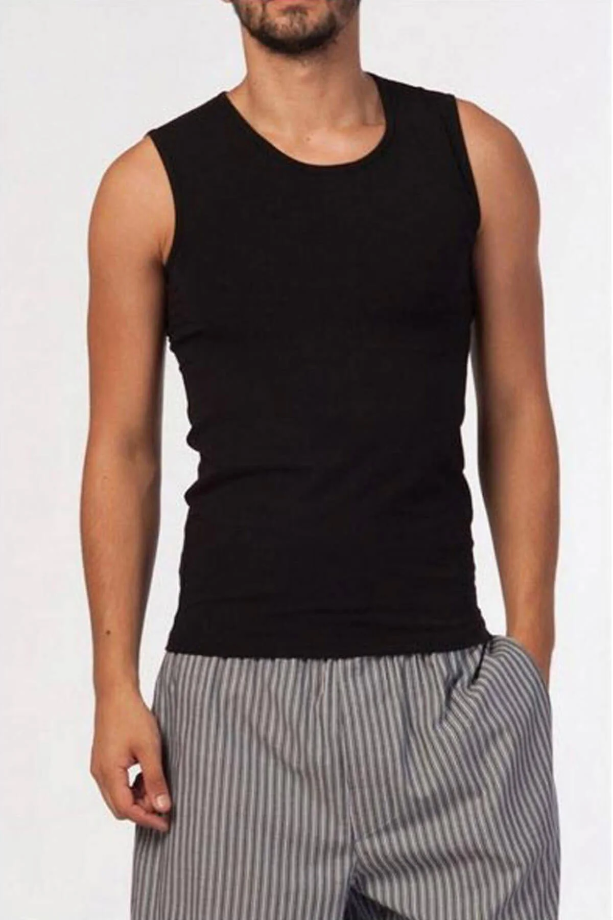 Erkek Siyah Kolsuz Bisiklet Yaka Fit Kalıp T Shirt 2205