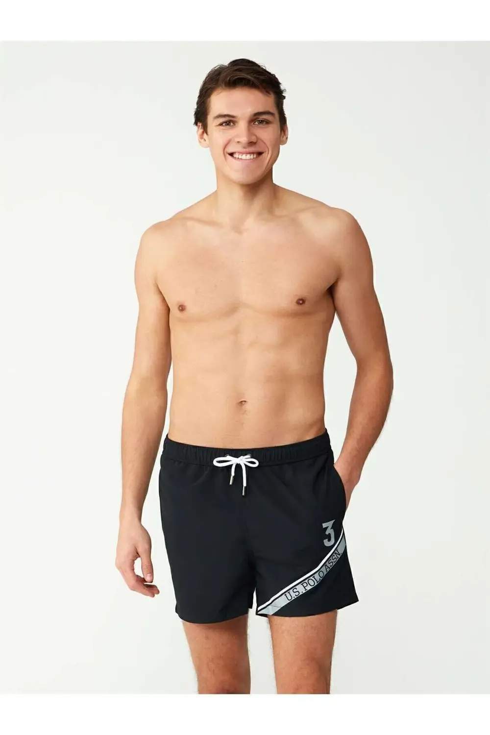Erkek Siyah Orta Boy Deniz Şortu - 23006