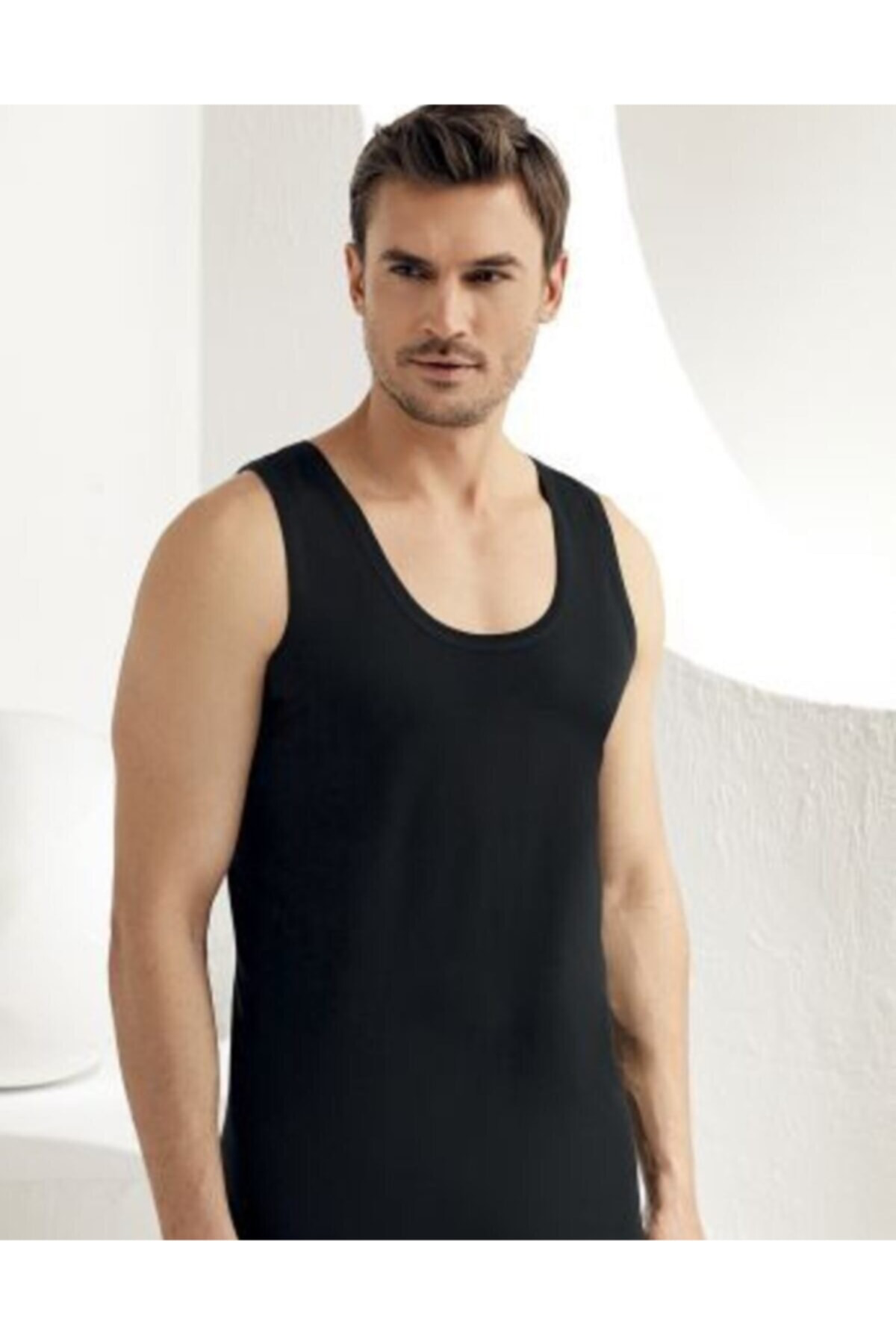 Erkek Siyah Renk %100 Pamuklu Penye Atlet Me002 Yeni Sezon