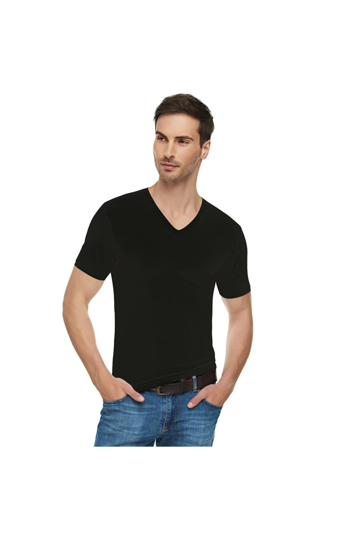 Tutku Elit Erkek Siyah Renk V Yaka Kısa Kollu Atlet Fanila 3 Adet