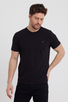 Erkek Siyah Slim Fit Bisiklet Yaka %100 Pamuk Kısa Kollu Tişört -