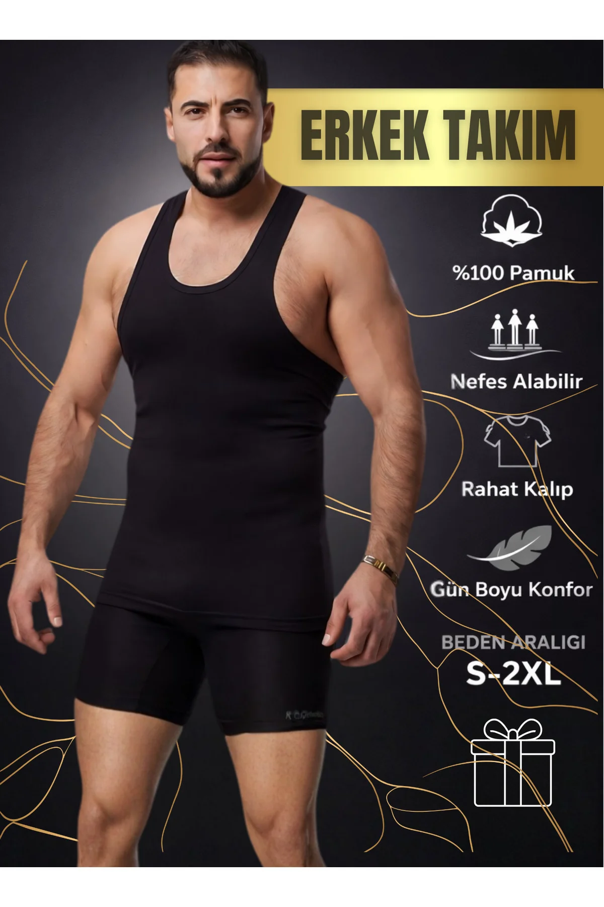 Erkek Siyah Takım Özel Kutuda Uzun Kesim Boxer Sporcu Atlet