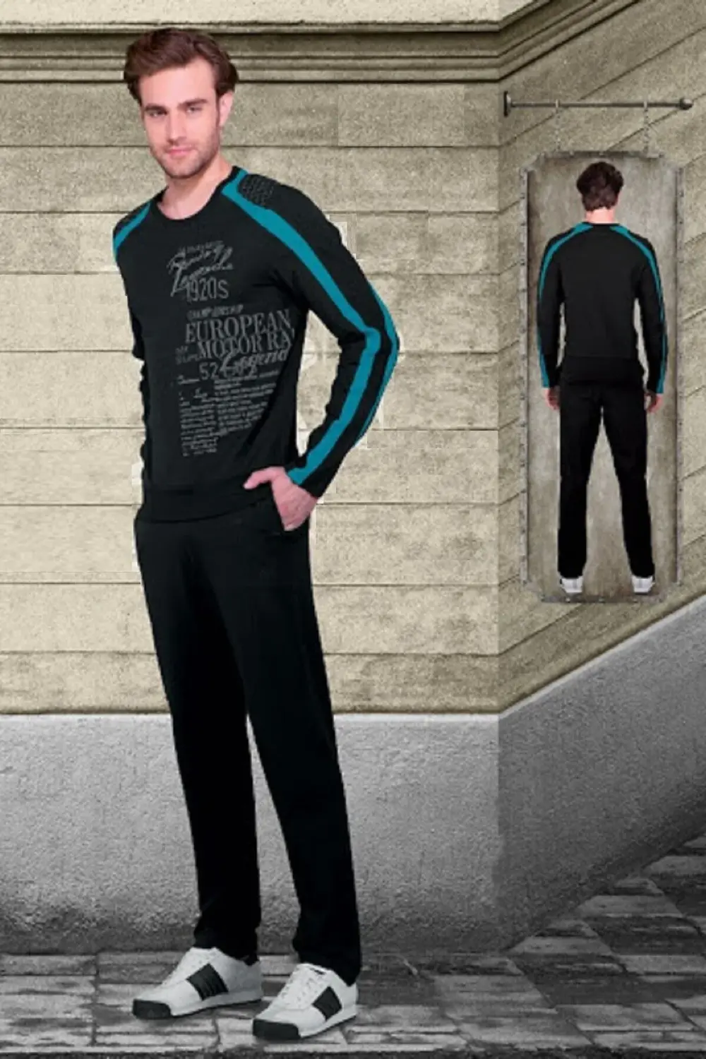 Erkek Siyah Uzun Kol Spor Eşofman Takımı