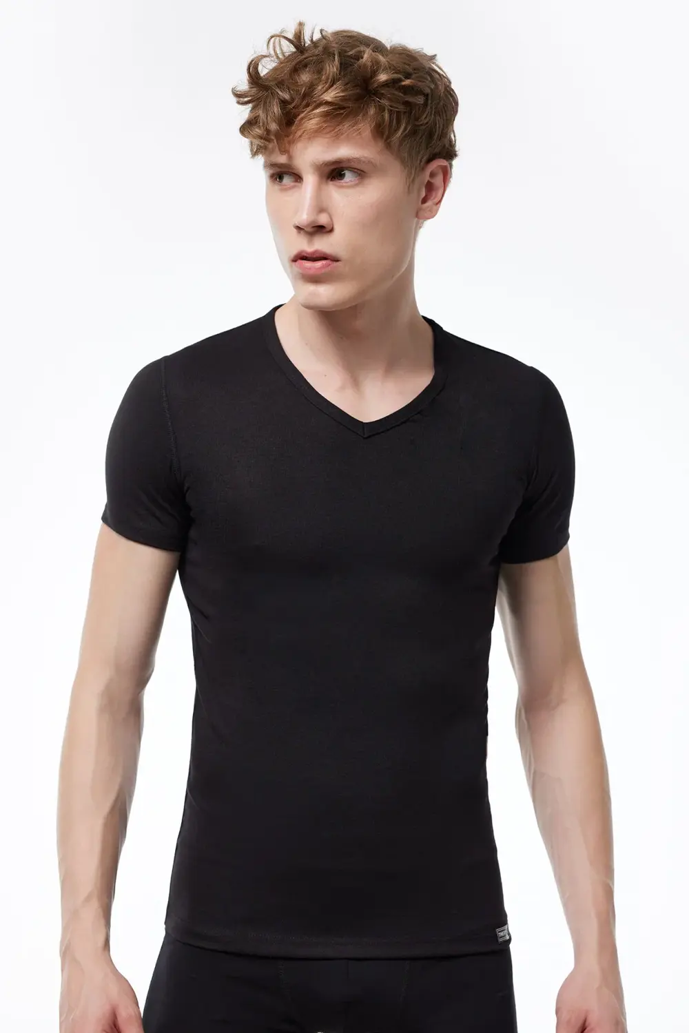 Erkek Siyah V Yaka Kısa Kollu Viloft Termal Üst Içlik 607