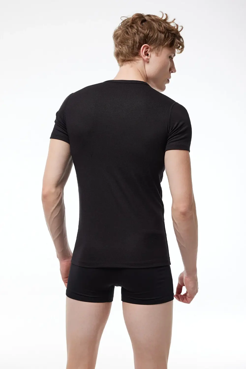 Erkek Siyah V Yaka Kısa Kollu Viloft Termal Üst Içlik 607