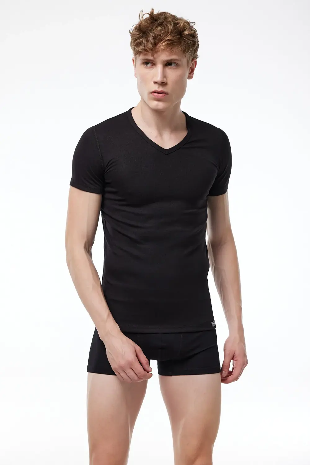 Erkek Siyah V Yaka Kısa Kollu Viloft Termal Üst Içlik 607