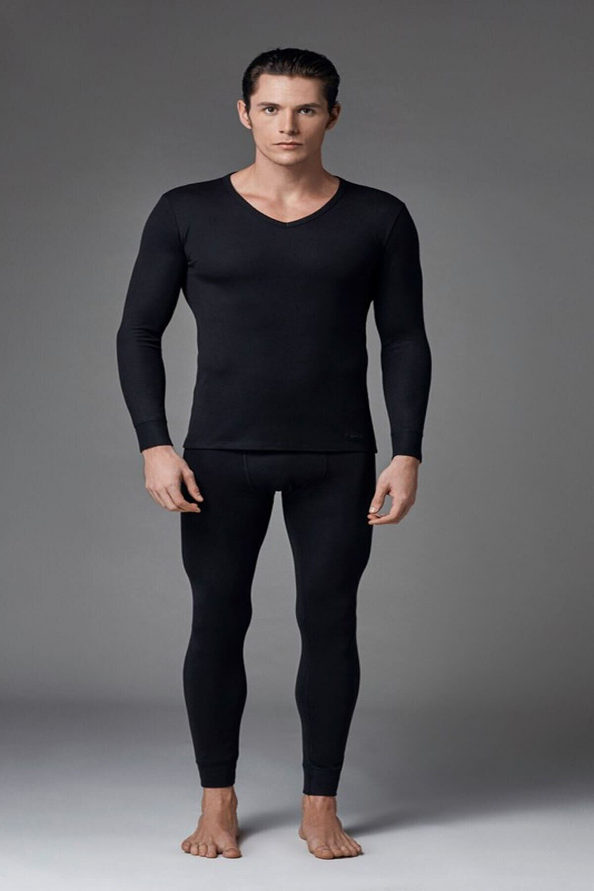 Berrak Erkek Siyah V Yaka Termal İçlik Takımı