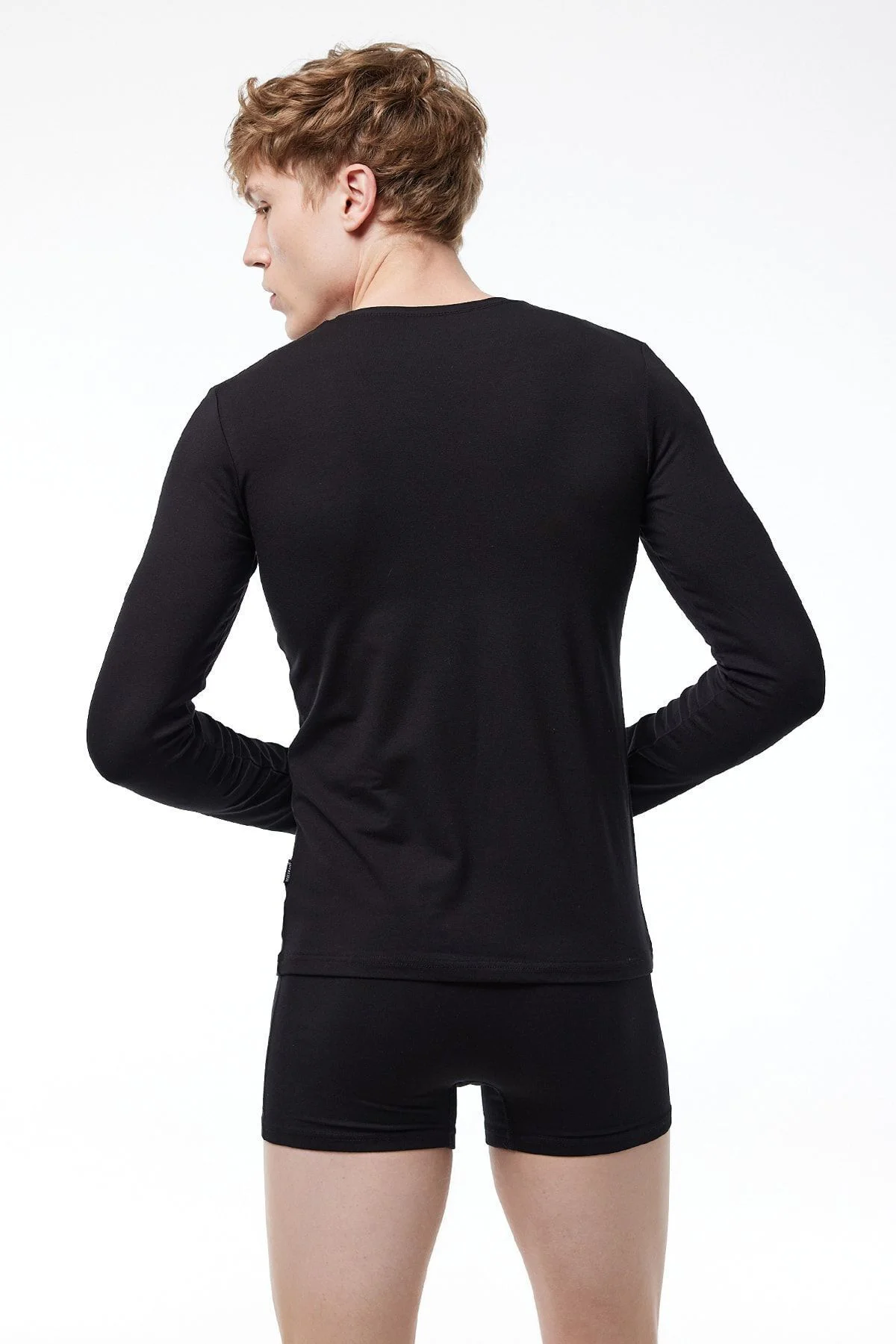 Erkek Siyah V Yaka Uzun Kol Likralı Modal Body 059