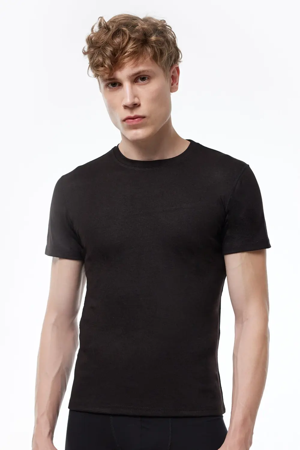 Erkek Siyah Yuvarlak Yaka Kısa Kollu Viloft Termal Üst Içlik 606