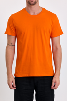 Erkek Slim Fit %100 Pamuk Bisiklet Yaka Basic Tişört TURUNCU