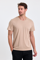 Combine Michail Erkek Slim Fit %100 Pamuk Bisiklet Yaka Basic Tişört Bej