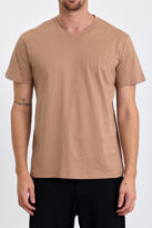 Erkek Slim Fit %100 Pamuk Bisiklet Yaka Basic Tişört KARAMEL