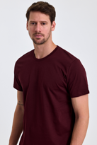 Erkek Slim Fit %100 Pamuk Bisiklet Yaka Basic Tişört BORDO