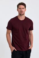 Erkek Slim Fit %100 Pamuk Bisiklet Yaka Basic Tişört BORDO