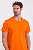Erkek Slim Fit %100 Pamuk Bisiklet Yaka Basic Tişört TURUNCU