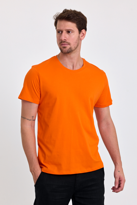 Erkek Slim Fit %100 Pamuk Bisiklet Yaka Basic Tişört TURUNCU