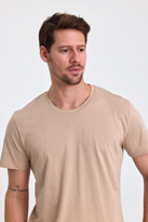 Combine Michail Erkek Slim Fit %100 Pamuk Bisiklet Yaka Basic Tişört Bej