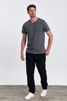 Erkek Slim Fit %100 Pamuk Bisiklet Yaka Basic Tişört FÜME